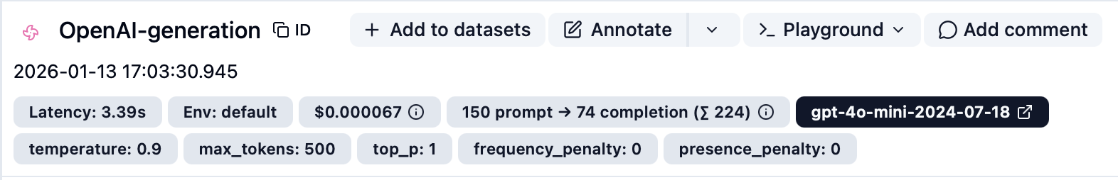 Latency, cost, and tokens breakdown for a request
