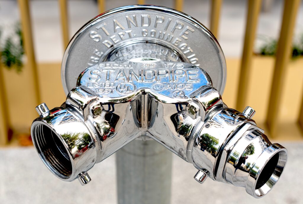 Chrome fire-department standpipe connection