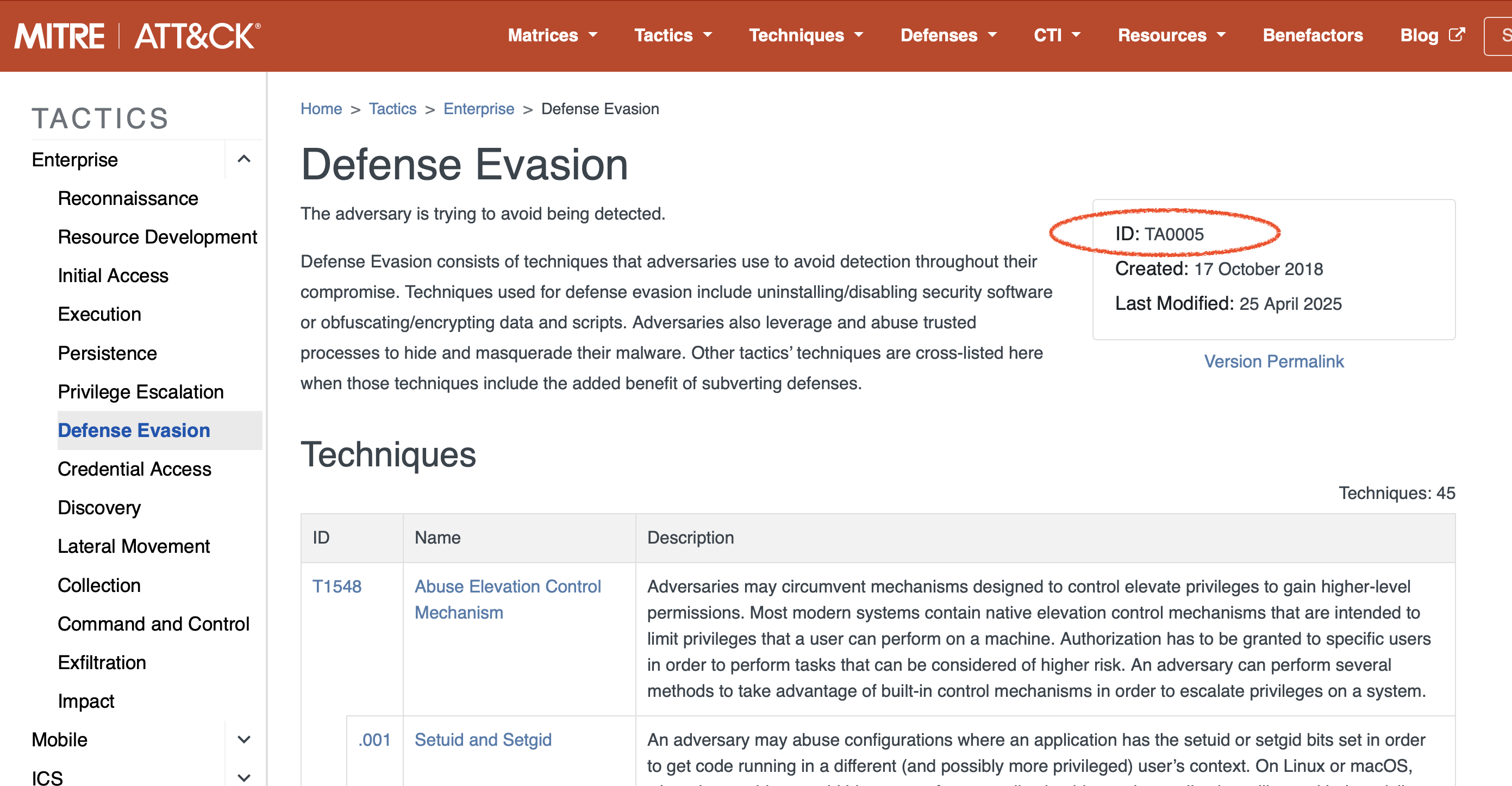 MITRE TA0005 Defense evasion