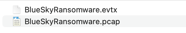 Extracted lab files: a .pcap and a .evtx