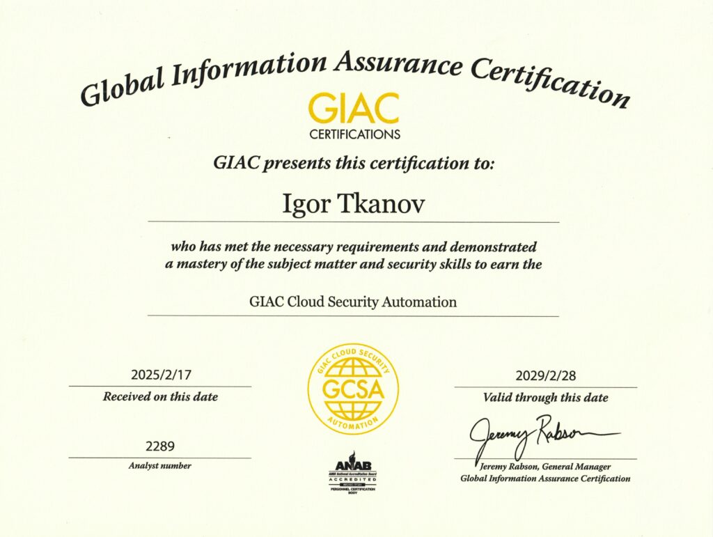 GIAC-GCSA certificate