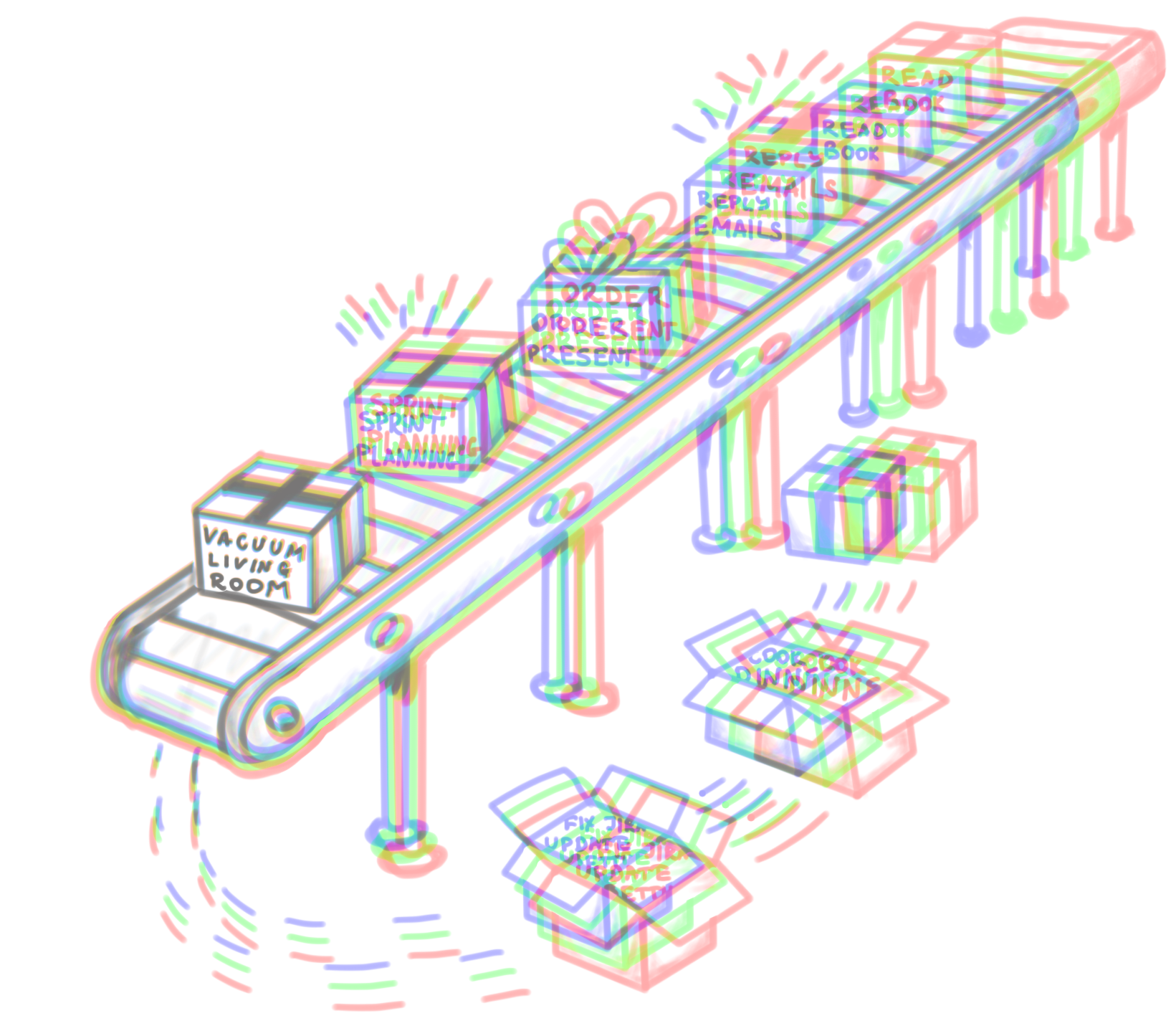 Belt with tasks falling off of it