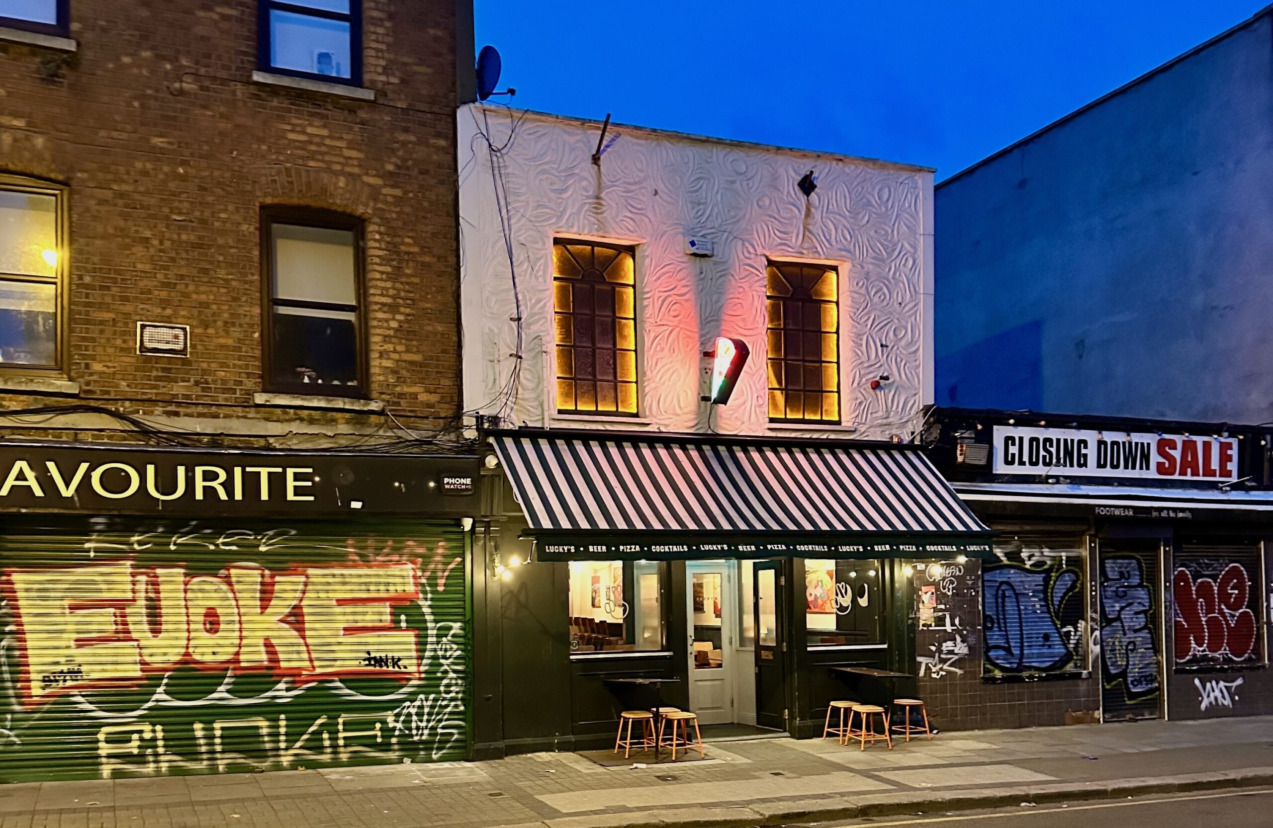 Bars in Dublin at dusk